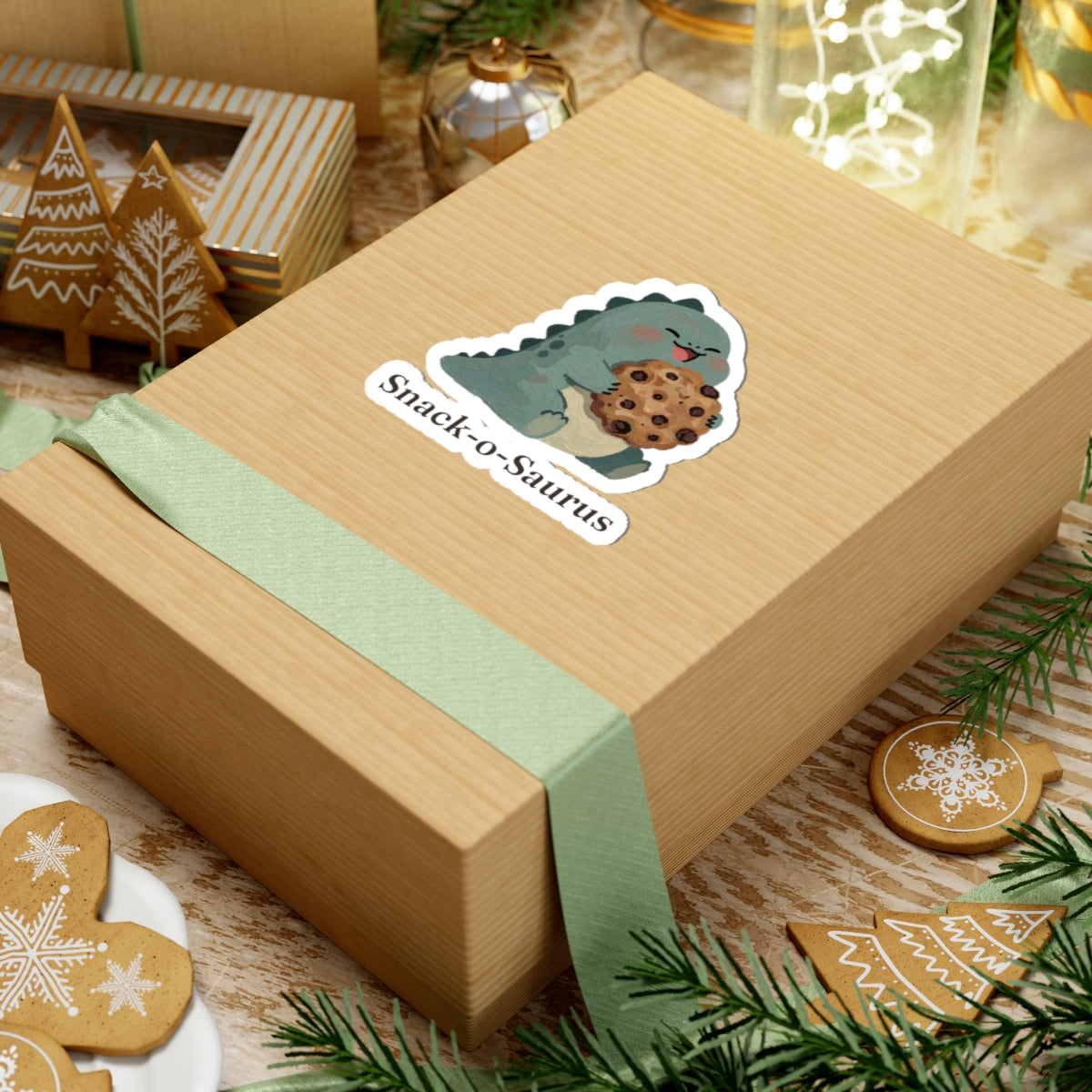 Snack-o-Saurus Sticker — Cute Cookie Dinosaur Snack Vinyl Sticker