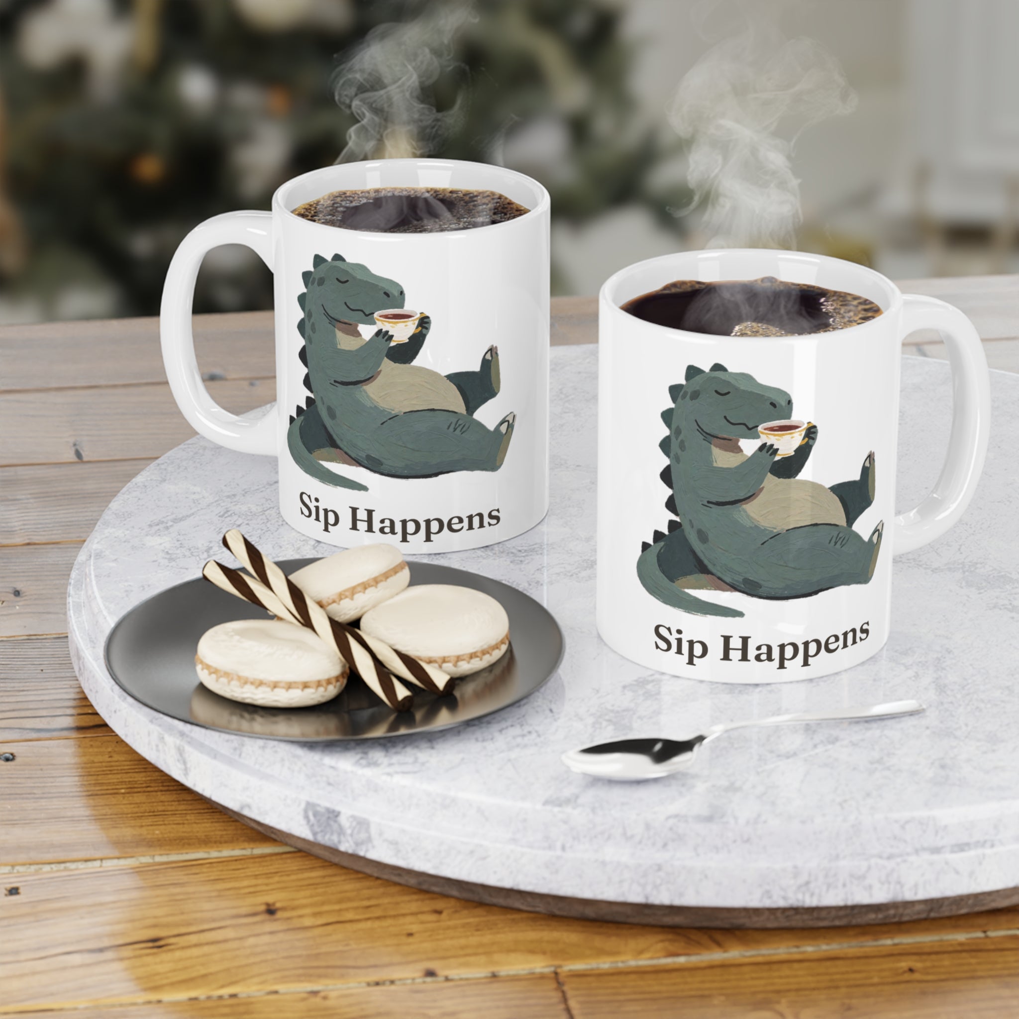 Sip Happens Mug — Funny Dinosaur Coffee Tea Ceramic Mug