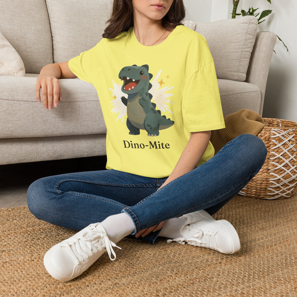 Dino-Mite T-Shirt — Cute Cheerful Dinosaur Pun Graphic Tee