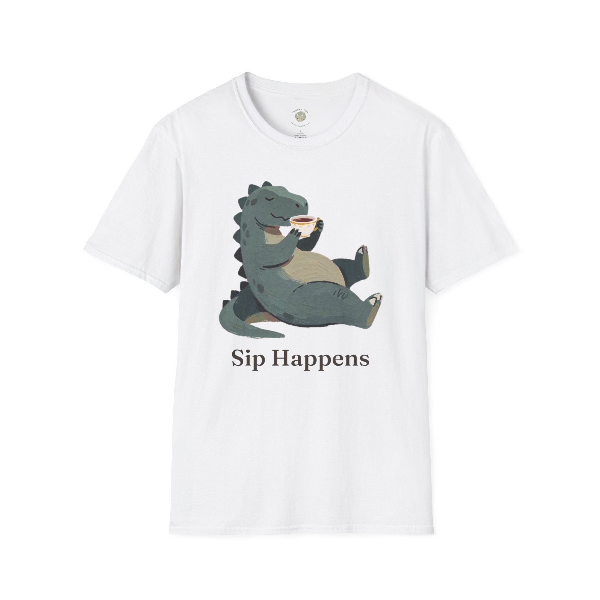 Sip Happens T-Shirt — Funny Dinosaur Coffee Tea Graphic Tee