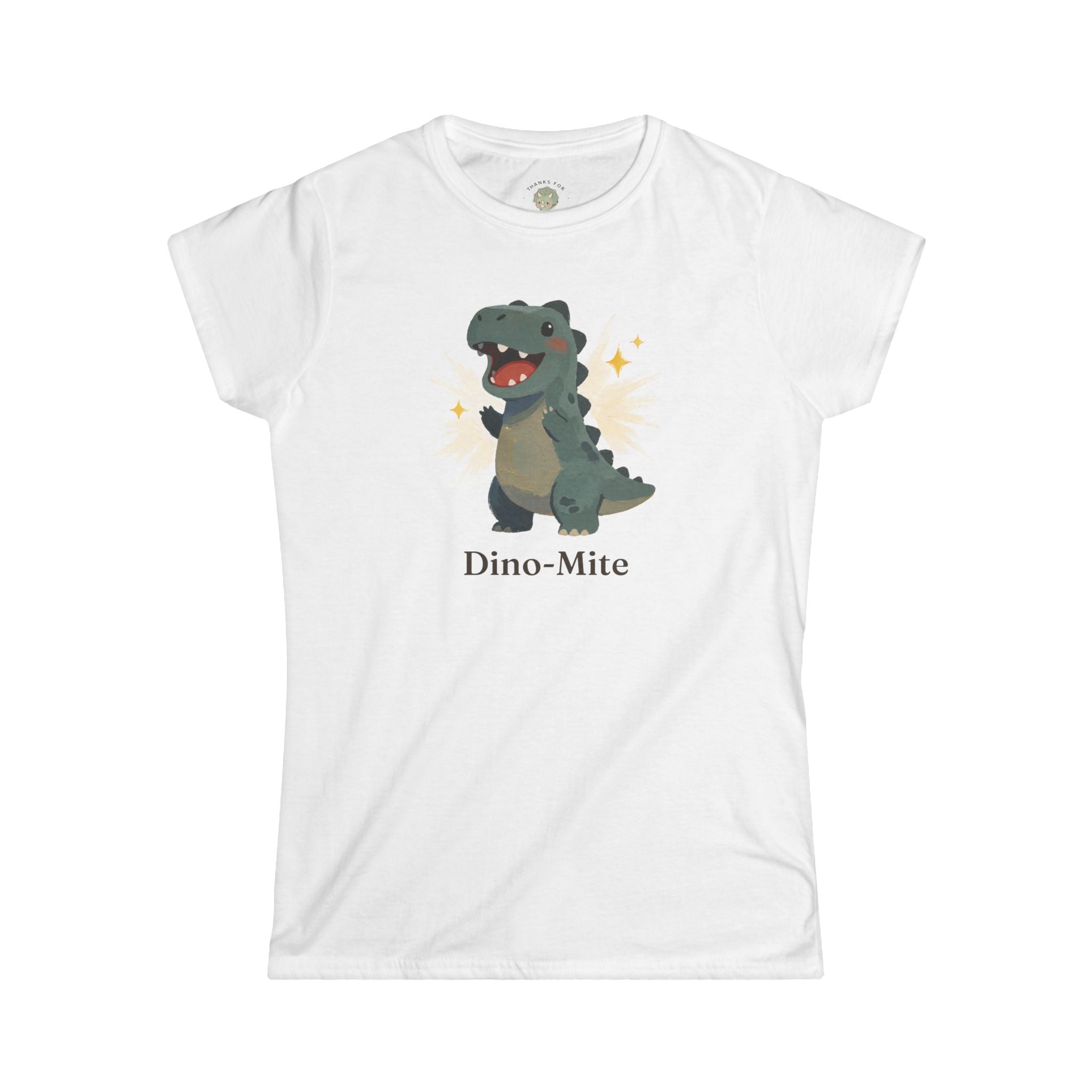Women's Dino-Mite T-Shirt — Cute Cheerful Dinosaur Pun Graphic Tee
