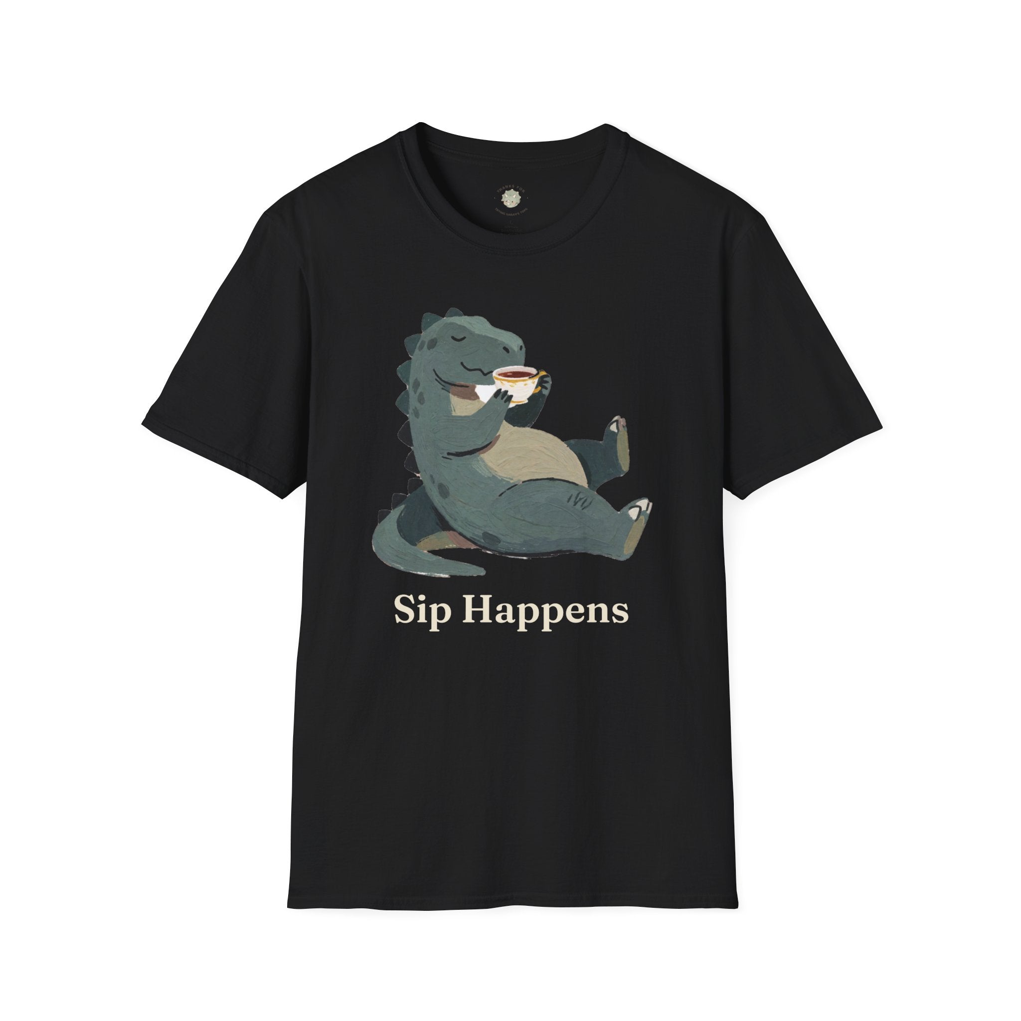 Sip Happens T-Shirt — Funny Dinosaur Coffee Tea Graphic Tee