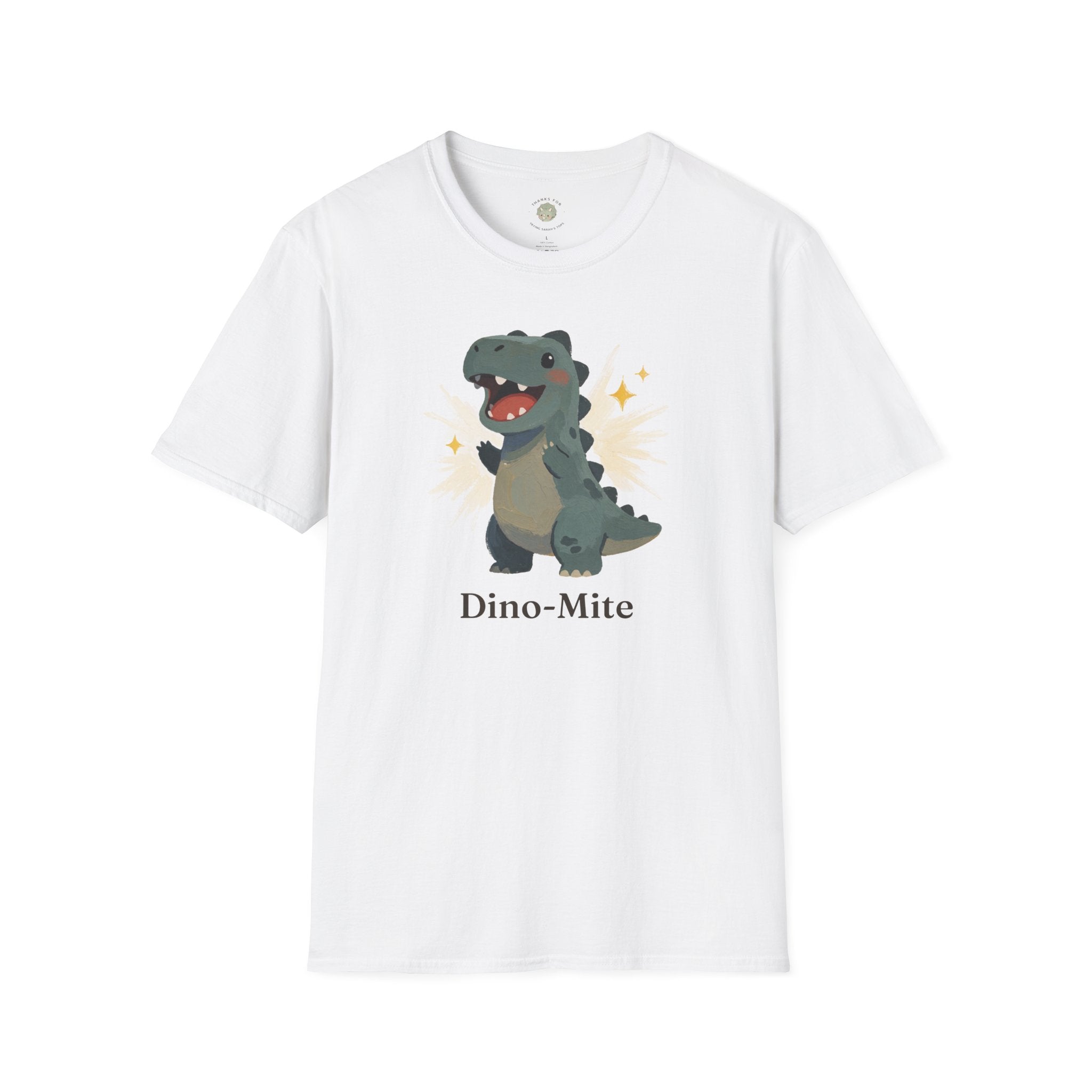Dino-Mite T-Shirt — Cute Cheerful Dinosaur Pun Graphic Tee