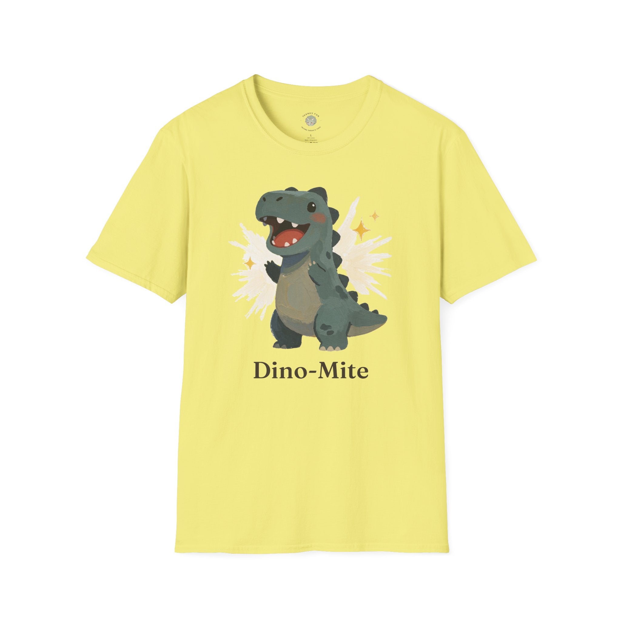 Dino-Mite T-Shirt — Cute Cheerful Dinosaur Pun Graphic Tee