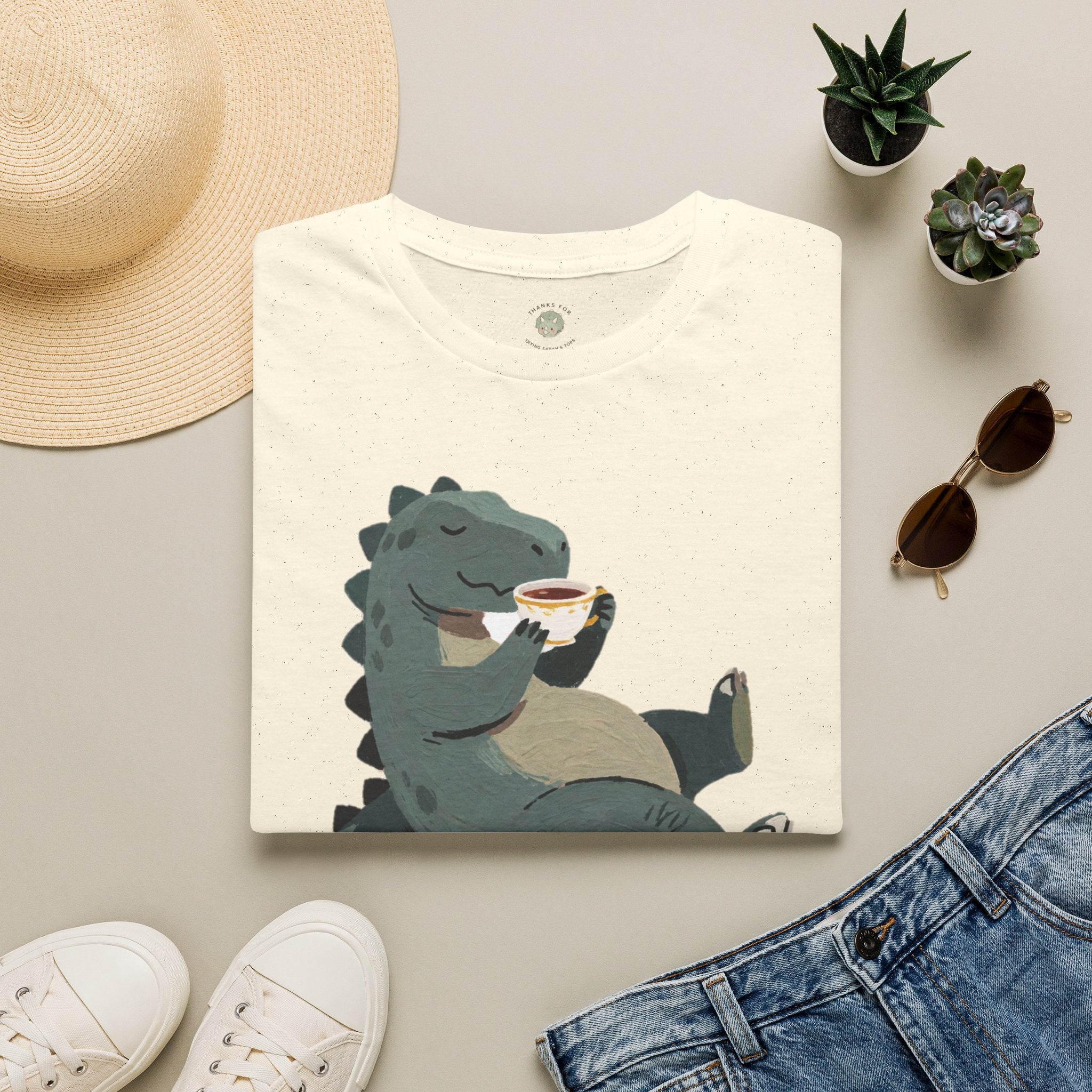 Sip Happens T-Shirt — Funny Dinosaur Coffee Tea Graphic Tee