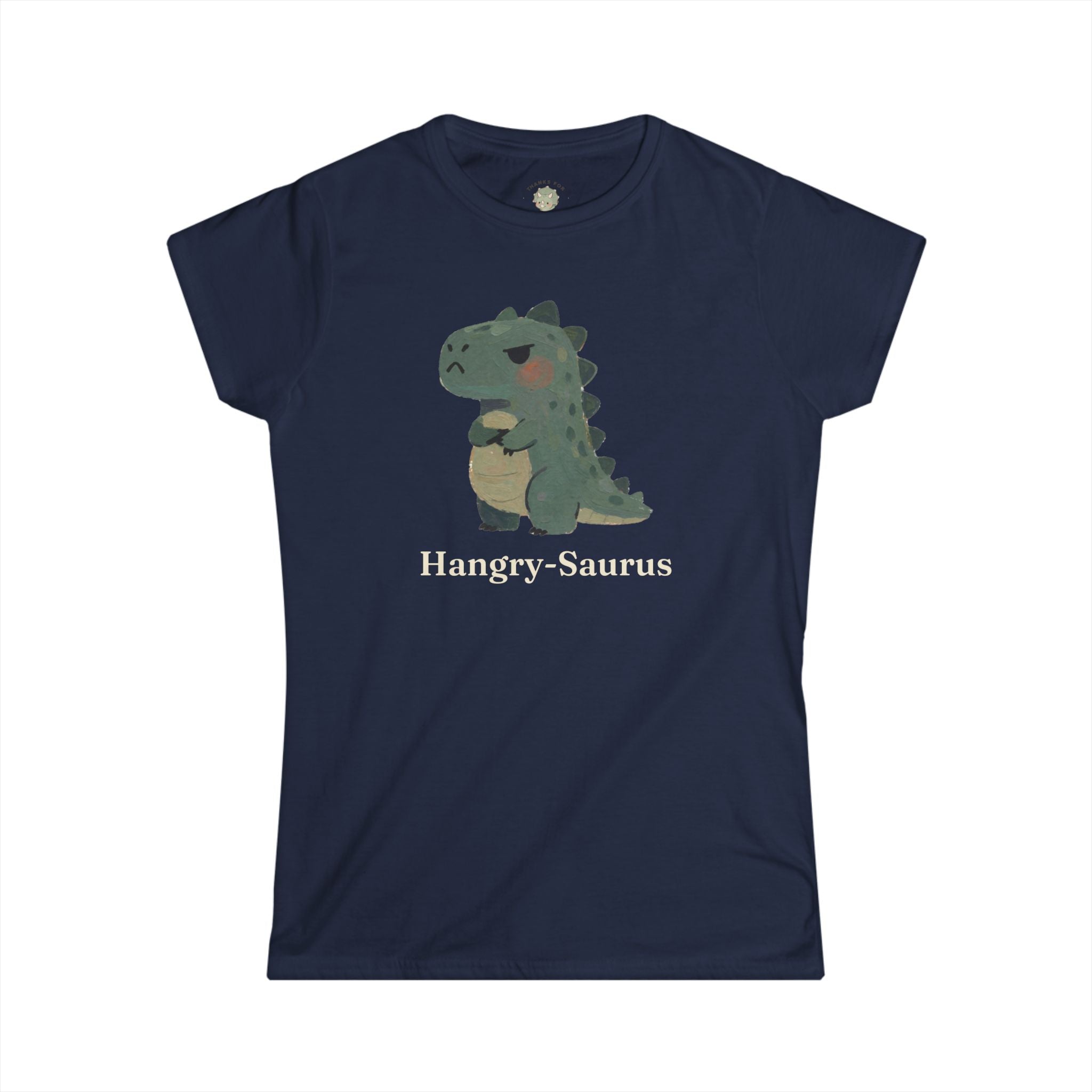 Women's Hangry-Saurus T-Shirt — Funny Hungry Grumpy Dinosaur Graphic Tee