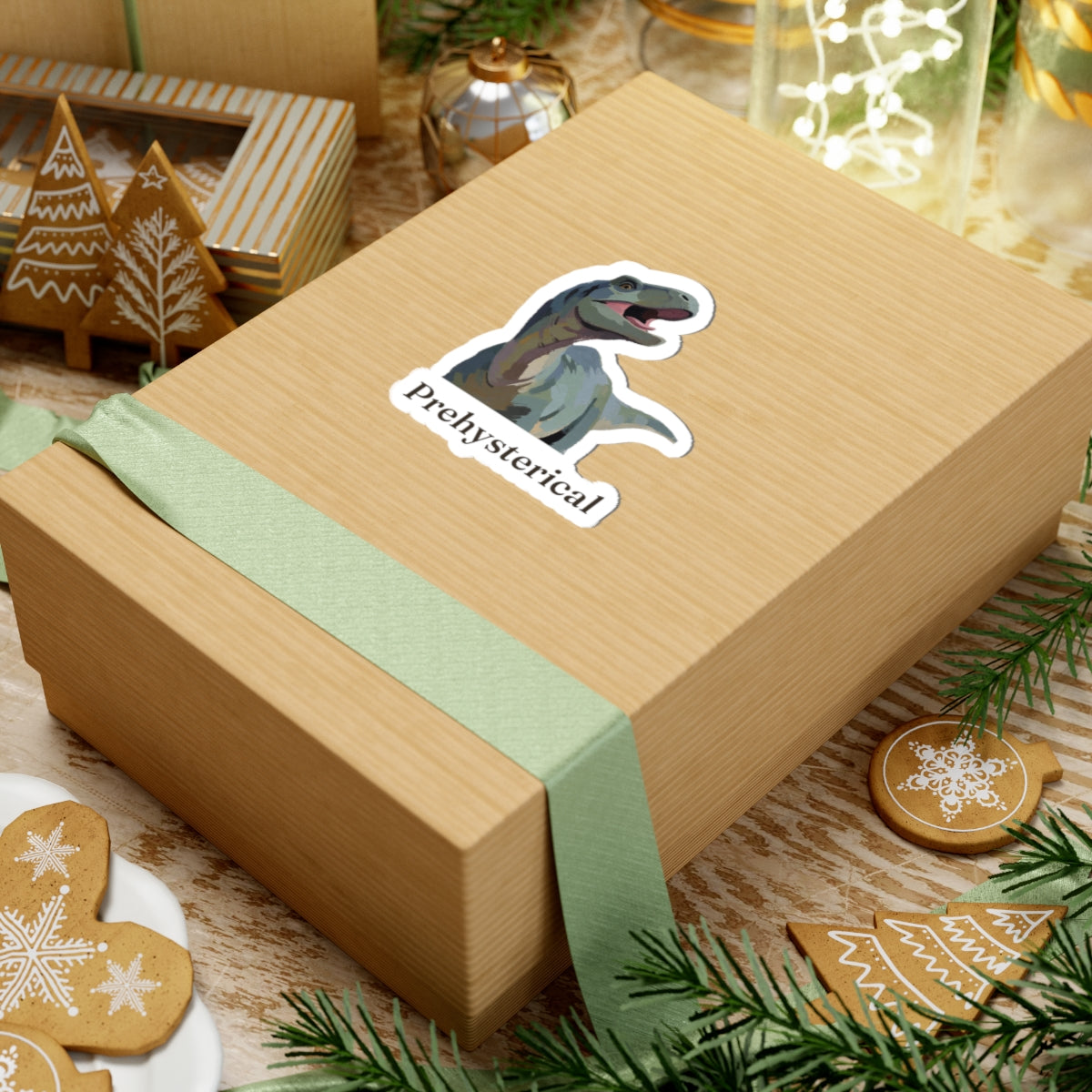 Prehysterical Sticker — Funny Laughing Dinosaur Pun Vinyl Sticker