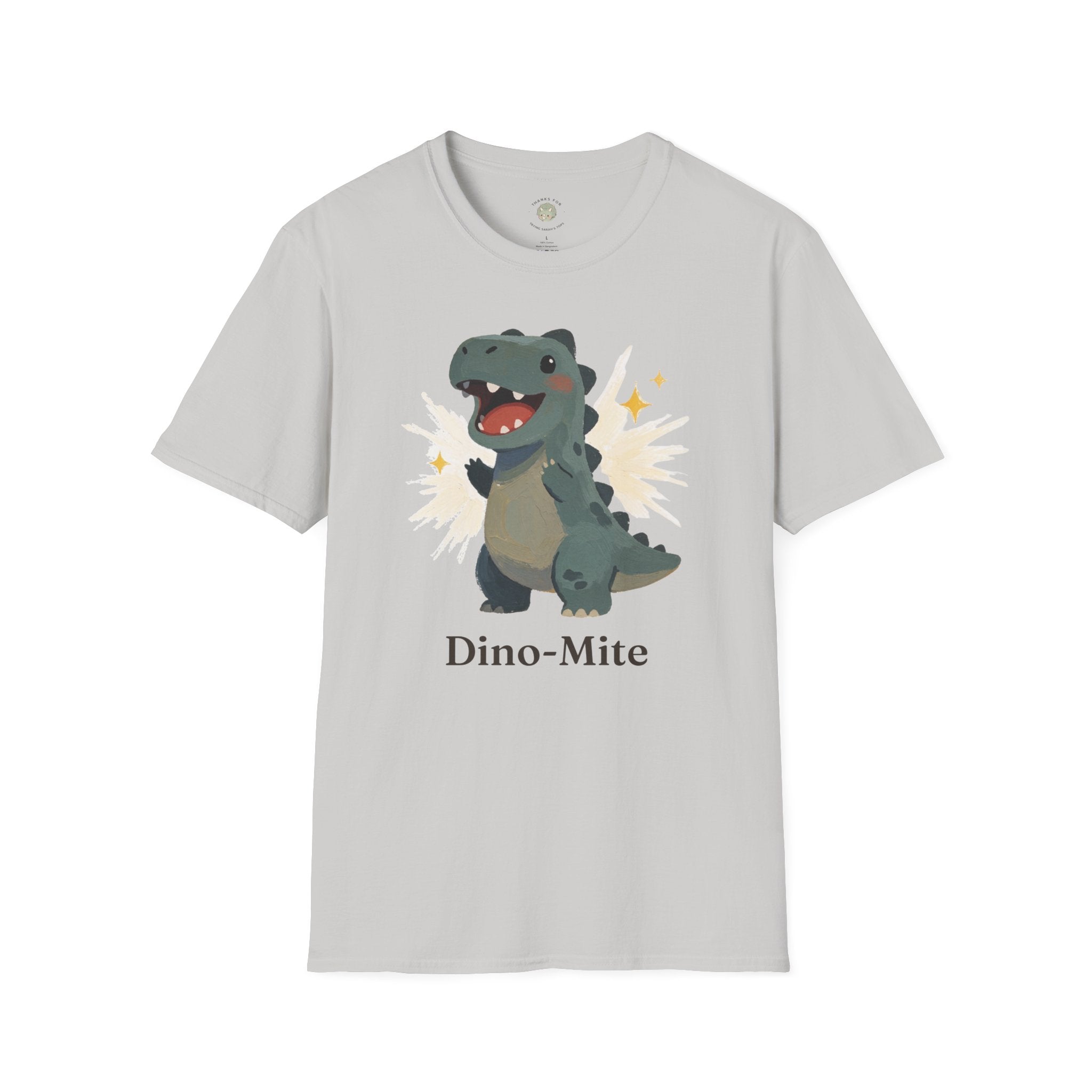 Dino-Mite T-Shirt — Cute Cheerful Dinosaur Pun Graphic Tee