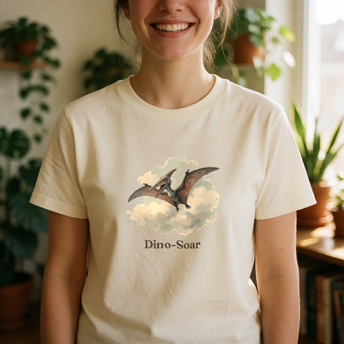 Dino-Soar dinosaur tee on model