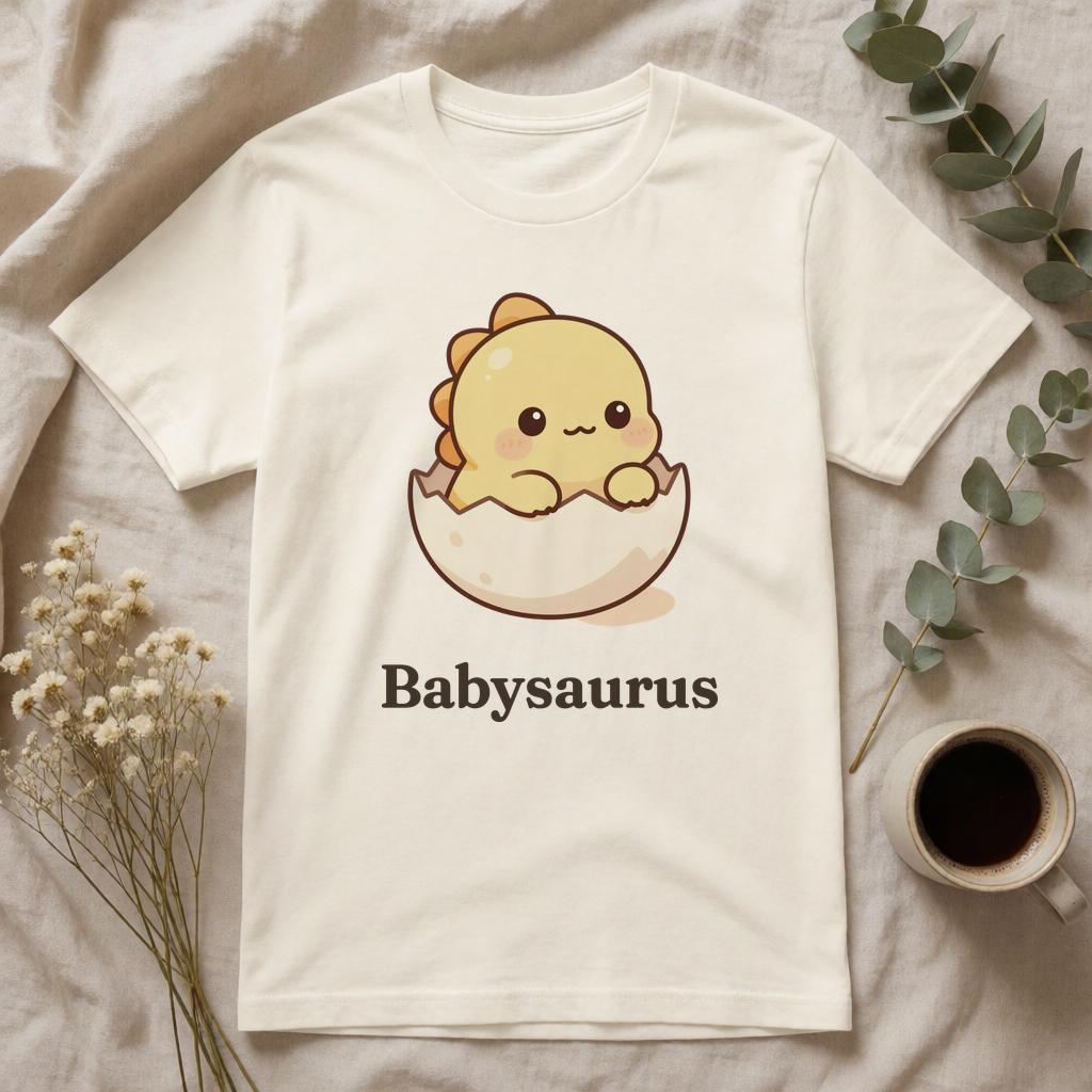 Personalized Baby dinosaur name t-shirt flat-lay