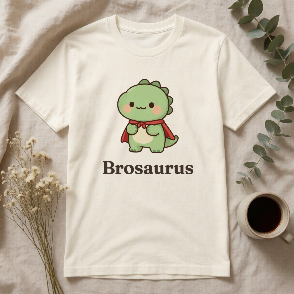 Personalized Big Brother dinosaur name t-shirt flat-lay