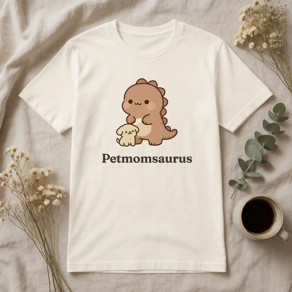 Personalized Fur Parent dinosaur name t-shirt flat-lay