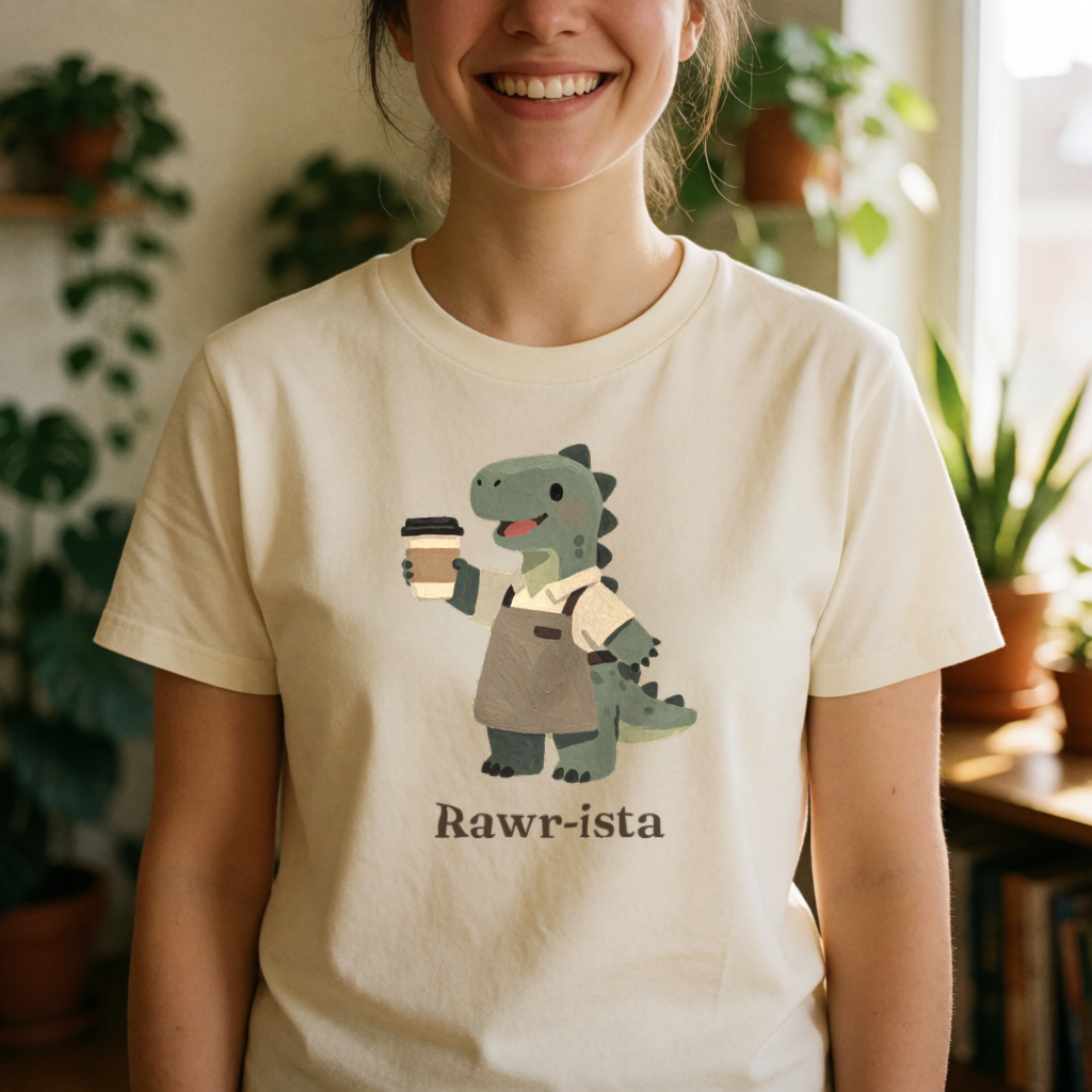 Rawr-ista dinosaur tee on model